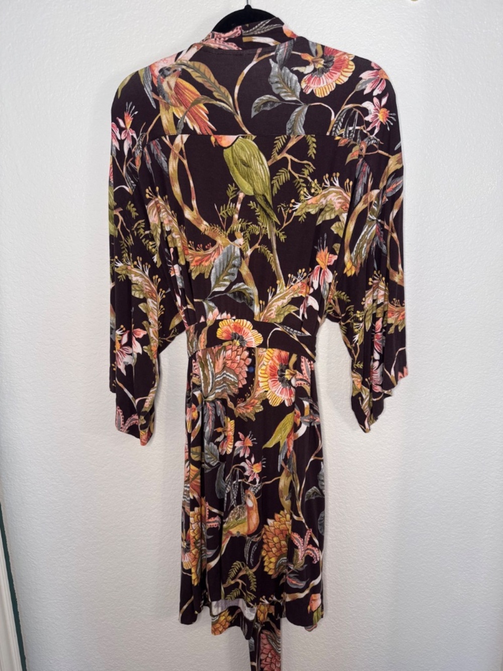 Soma "Cool Nights" Chocolate Brown Tropical Print Kimono Robe L/XL - Picture 6 of 14